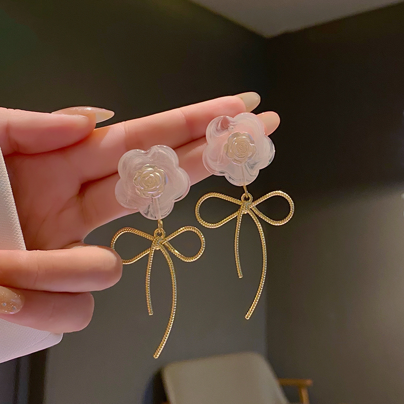 new bow white flower camellia resin earrings womenpicture6