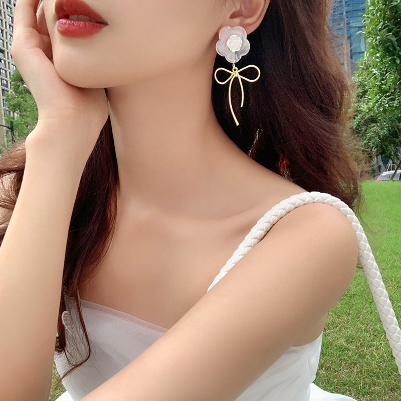 new bow white flower camellia resin earrings womenpicture4