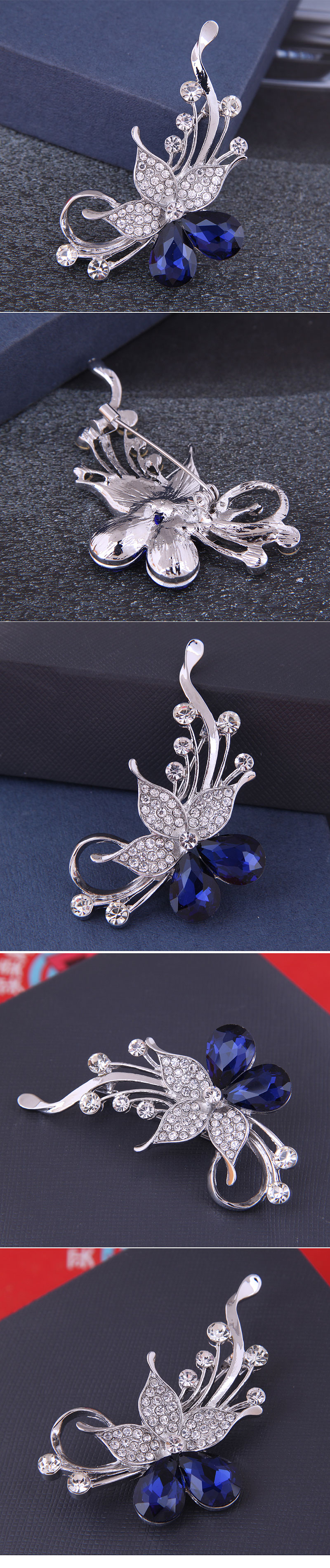 Korean fashion simple bright butterfly ladies alloy diamond broochpicture1