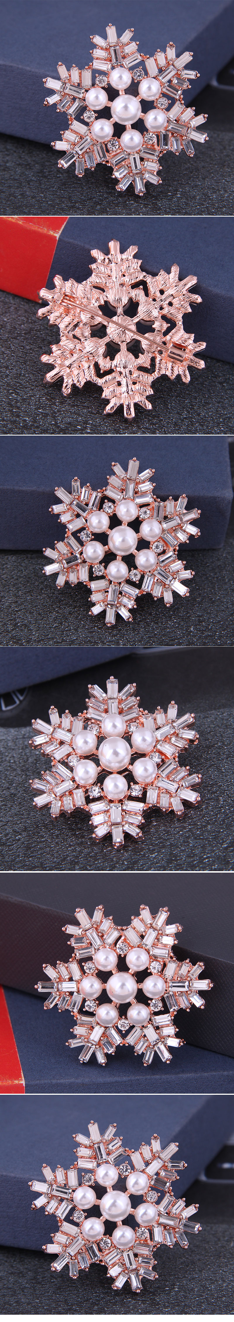 Korean fashion simple snowflake copper diamond pearl ladies broochpicture1