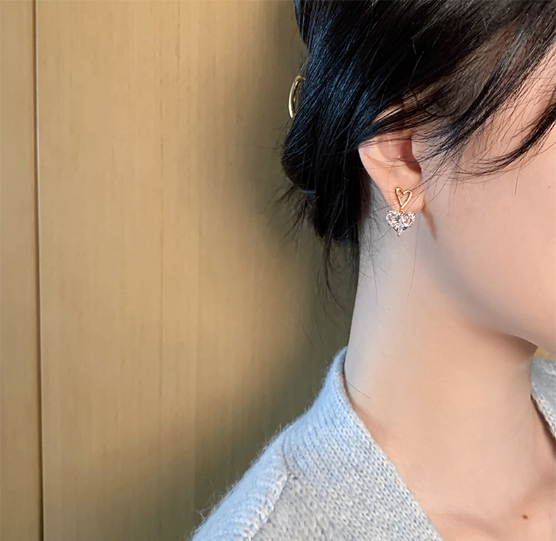 Korean heart earrings womens heart diamond large drop earringspicture2