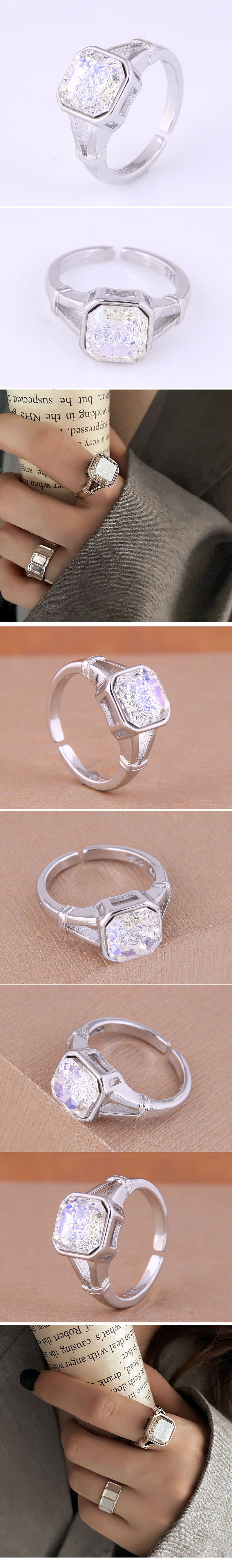 Korean style fashion simple square copper diamond open ringpicture1