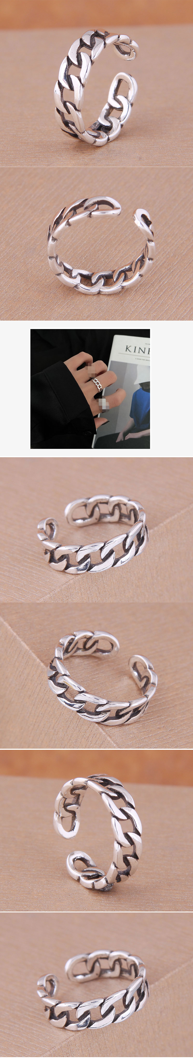 Korean fashion retro simple chain hollow open copper ringpicture1