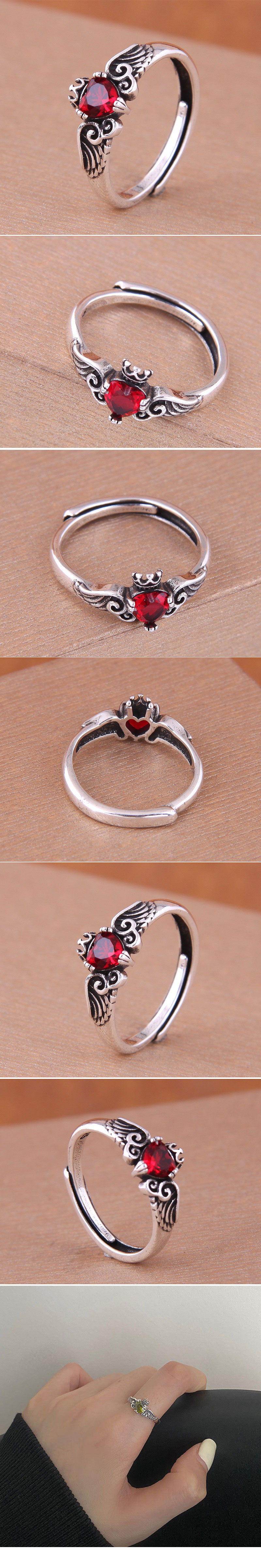 Koreanischer einfacher offener Ring aus Kupfer mit eingelegten roten Diamantenpicture1