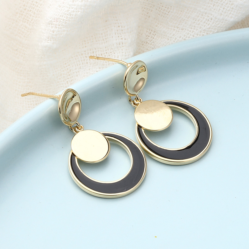 Classic fashion contrast color double circles copper earringspicture1