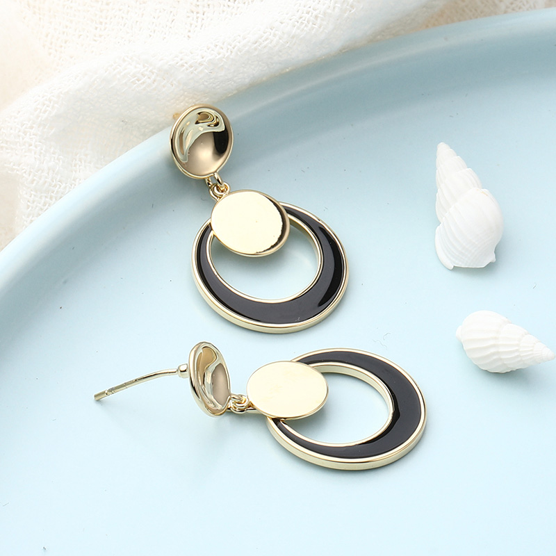Classic fashion contrast color double circles copper earringspicture2