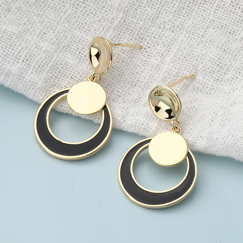Classic fashion contrast color double circles copper earringspicture4