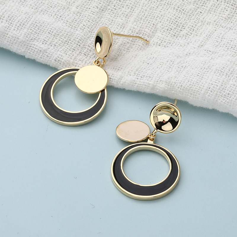 Classic fashion contrast color double circles copper earringspicture5