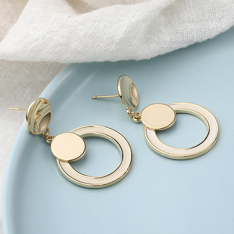simple golden glossy double solid circles copper earringspicture3