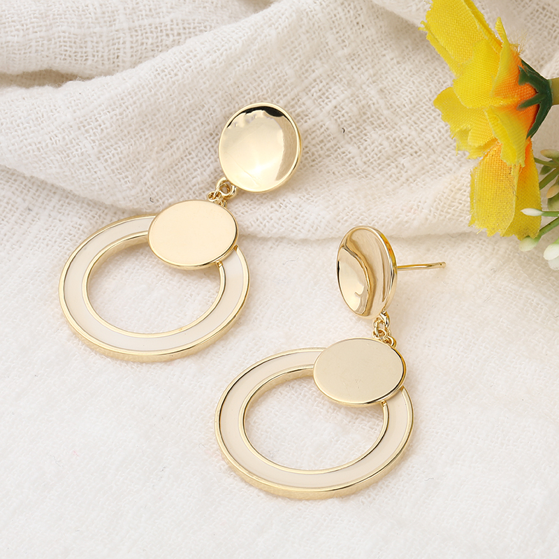 simple golden glossy double solid circles copper earringspicture5