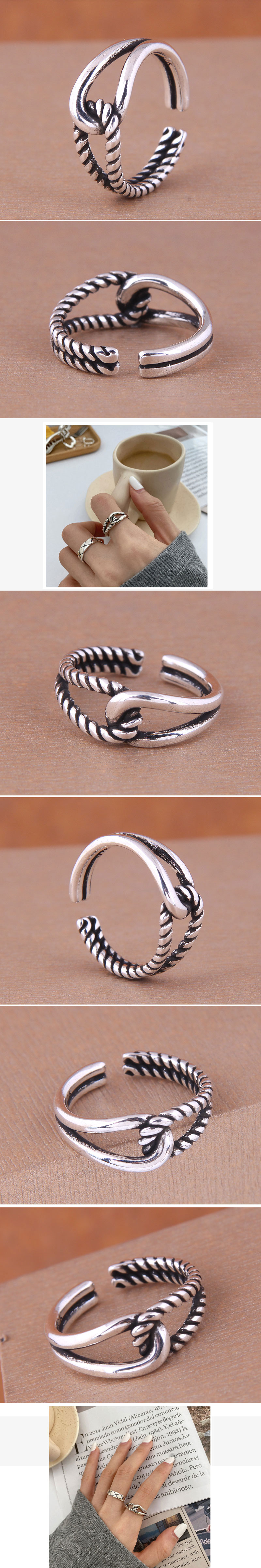 fashion retro simple knotted hollow open copper ringpicture1