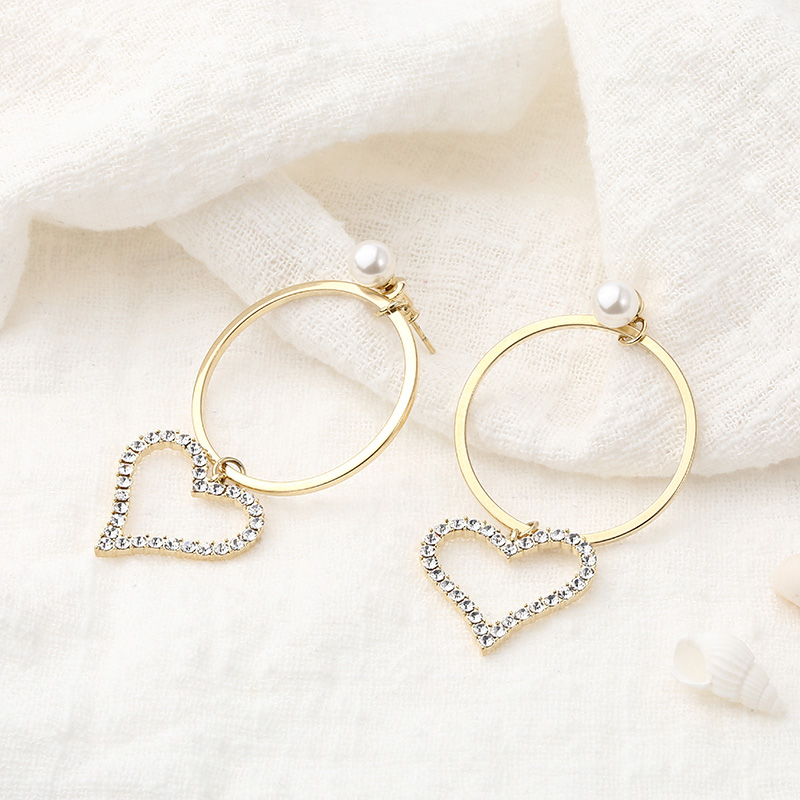 Simple fashion copper zircon heart double circles drop earringspicture1