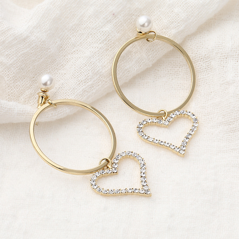 Simple fashion copper zircon heart double circles drop earringspicture3