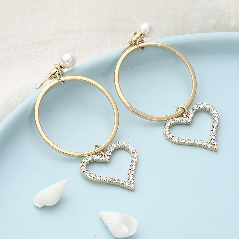 Simple fashion copper zircon heart double circles drop earringspicture4