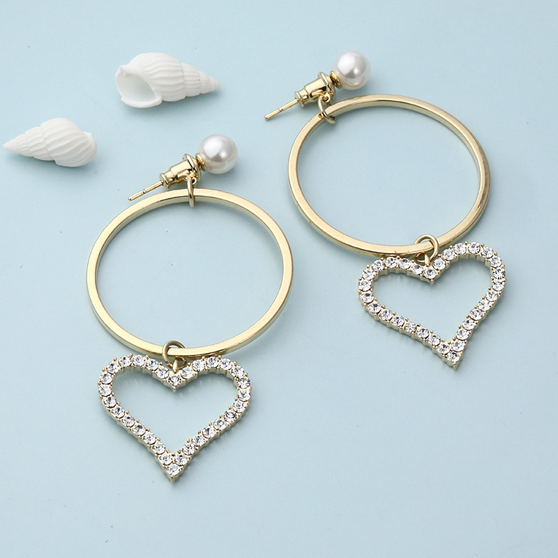 Simple fashion copper zircon heart double circles drop earringspicture5