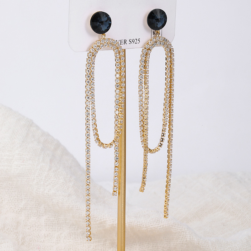 fashion geometric copper zircon long chain drop earringspicture1