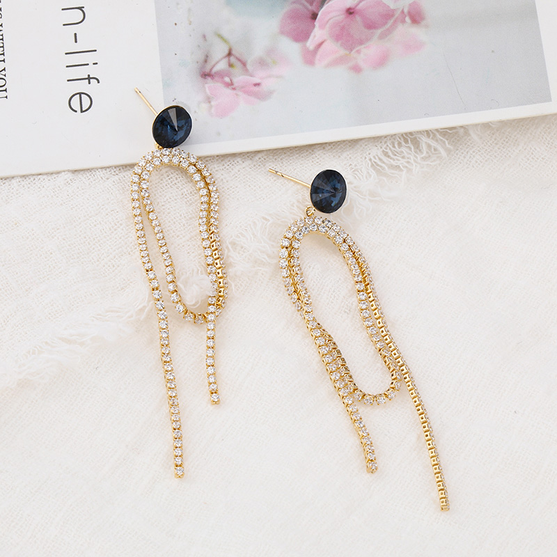 fashion geometric copper zircon long chain drop earringspicture4