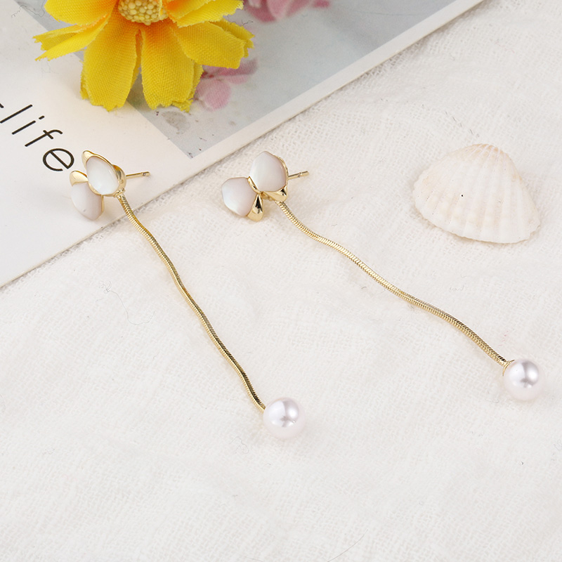 Simple opal bows long pearl copper drop earringspicture5