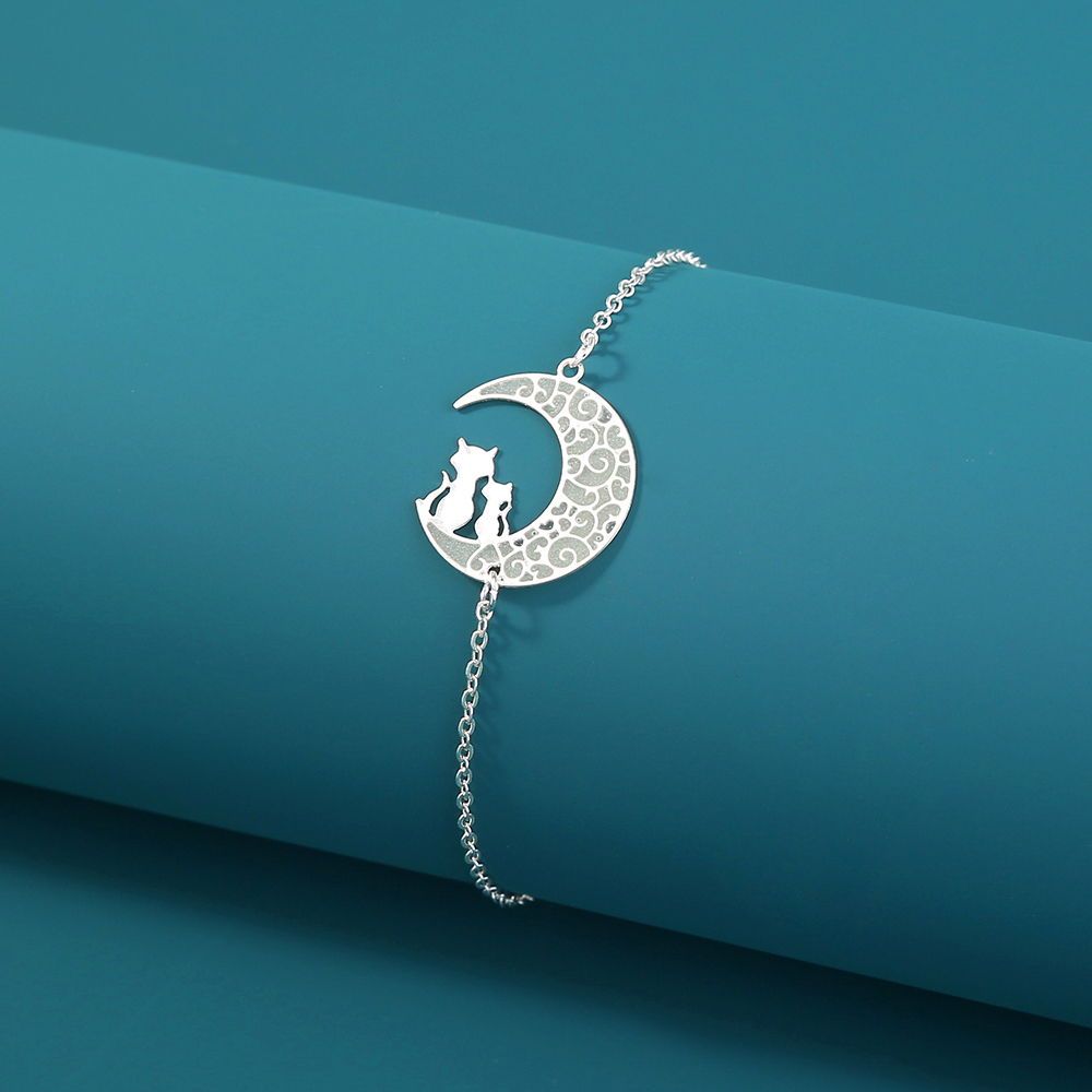 Fashion simple moon cat blue green luminous bracelet copper jewelrypicture8