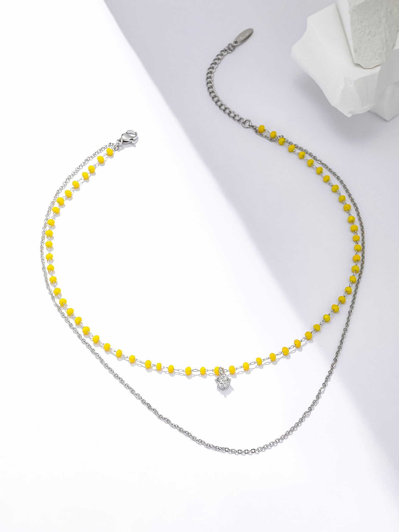 fashion yellow beads zircon pendent double chain necklacepicture1