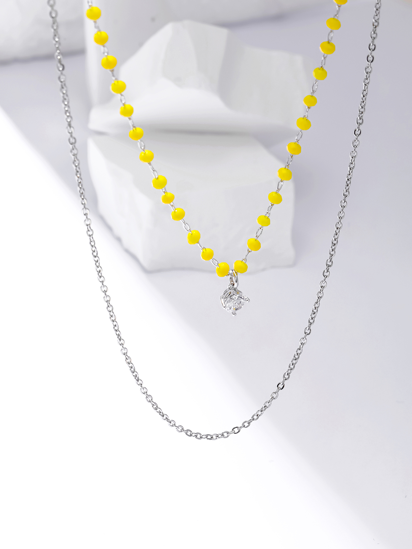 fashion yellow beads zircon pendent double chain necklacepicture3