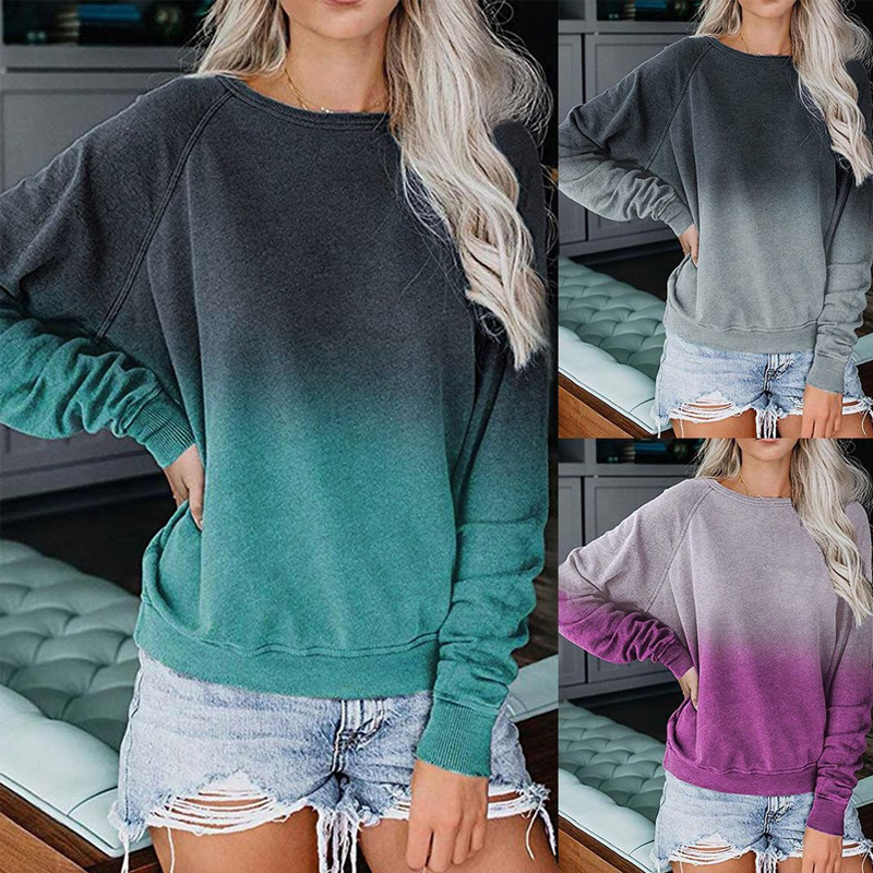 New Raglan Gradient Sleeve Print Casual Loose Toppicture5