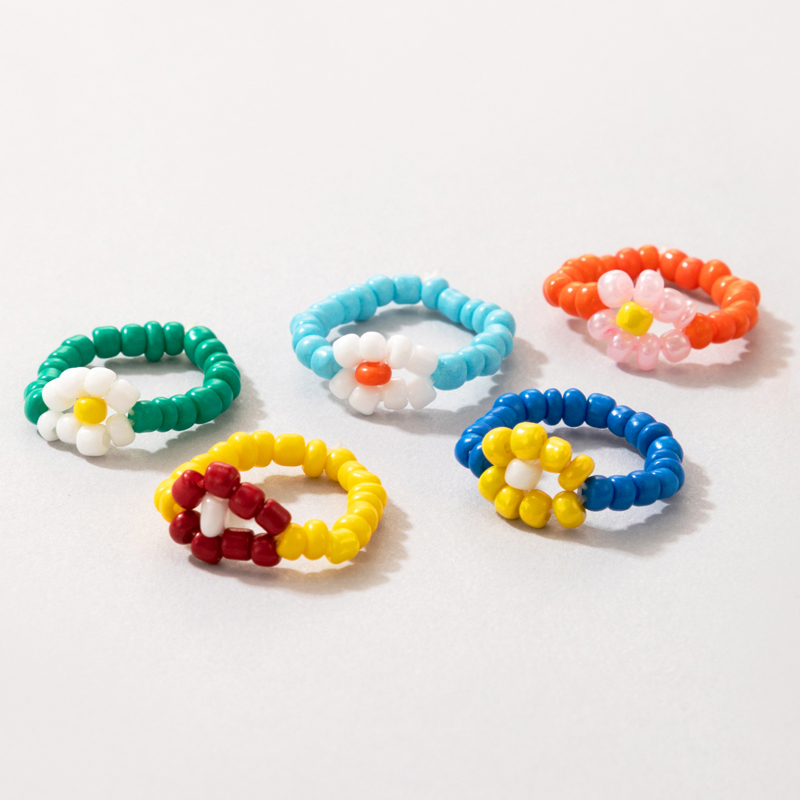 Color flower braided beads cute tail ring fivepiece setpicture5
