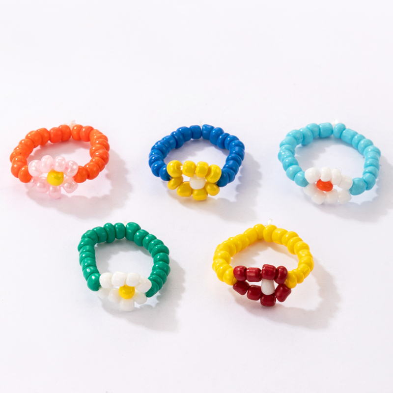 Color flower braided beads cute tail ring fivepiece setpicture6
