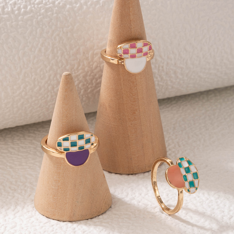 Color Drip Ring Cute Checkered Mushroom Ringpicture5