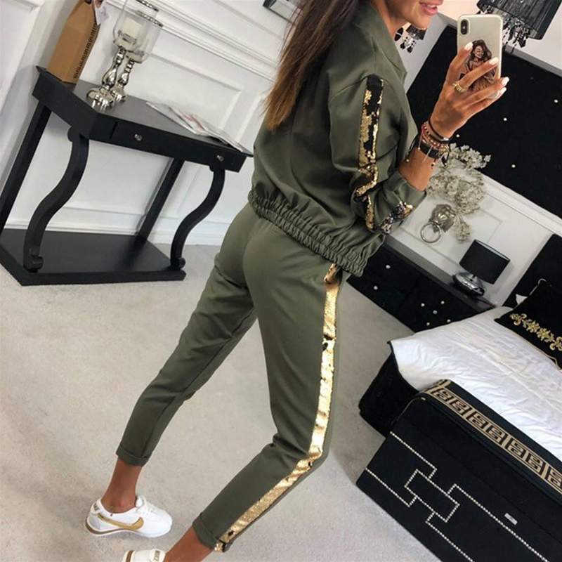 Fashion casual sequin stitching jacket trousers tracksuitpicture2