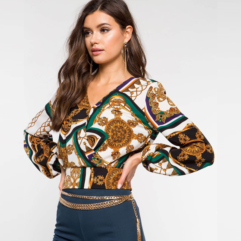 Fashion print longsleeve printed crop toppicture2