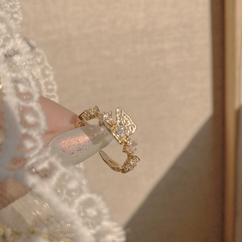 fashion bow open ring female Korean copper zircon index finger ringpicture1