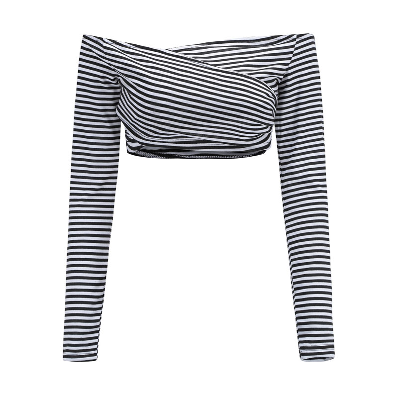 Mode OneLine Neck Short Striped Slim Fit Cropped Nombril Tube Toppicture5