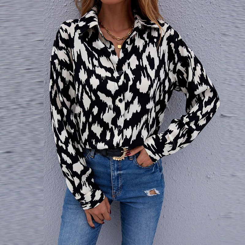 Ladies New Printed Long Sleeve Casual Loose Chiffon Shirtpicture1