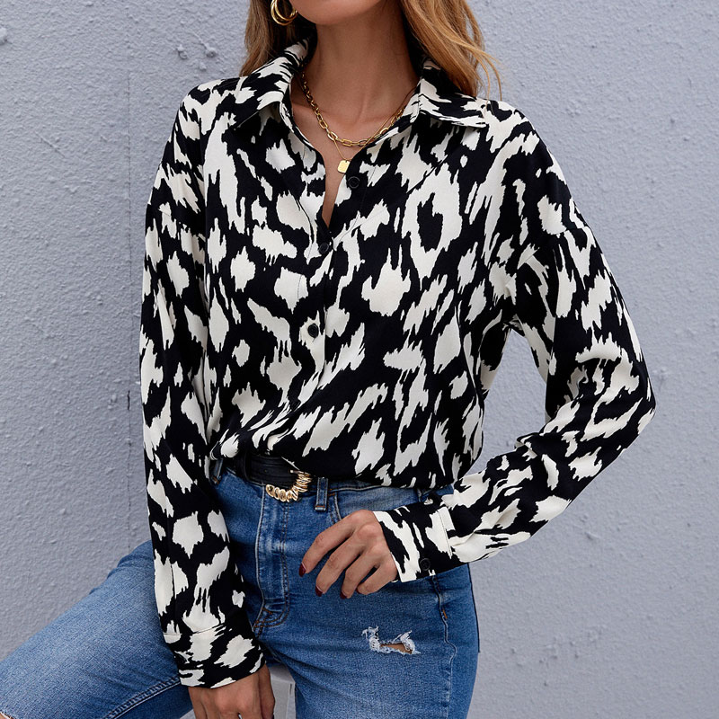 Ladies New Printed Long Sleeve Casual Loose Chiffon Shirtpicture2