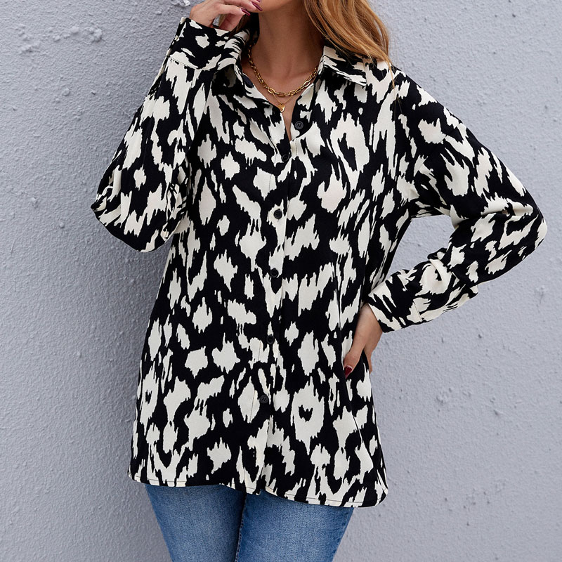 Ladies New Printed Long Sleeve Casual Loose Chiffon Shirtpicture4