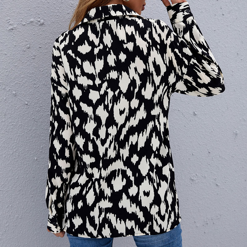 Ladies New Printed Long Sleeve Casual Loose Chiffon Shirtpicture5