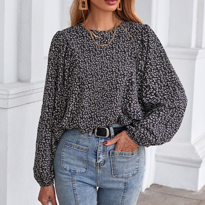 Fashion Ladies Autumn Casual Chiffon Long Sleeve Floral Shirtpicture2
