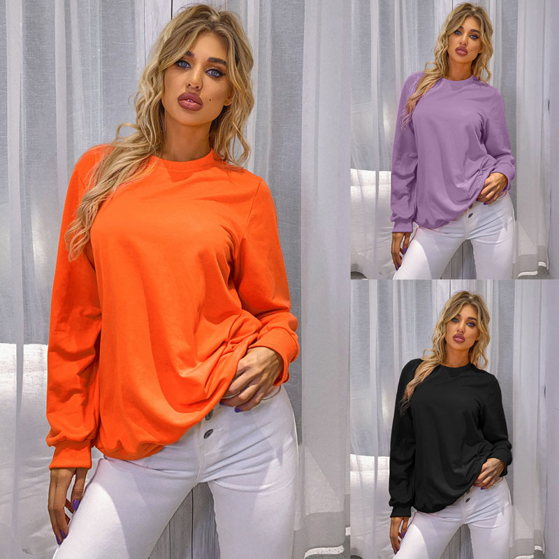 Fashion Retro Solid Color Loose Casual Round Neck Long Sleeve Sweaterpicture1