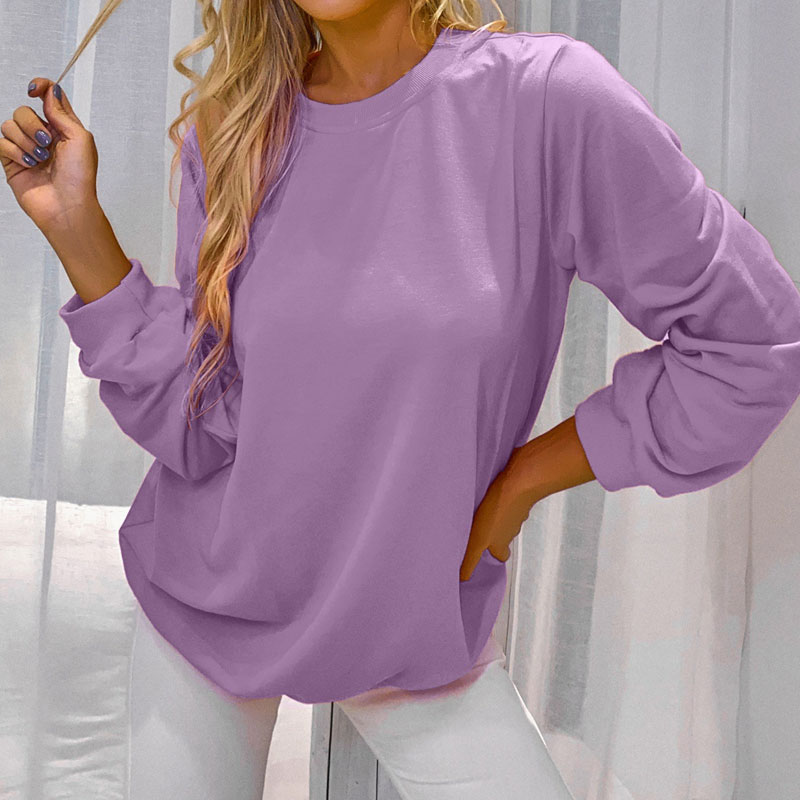 Fashion Retro Solid Color Loose Casual Round Neck Long Sleeve Sweaterpicture3