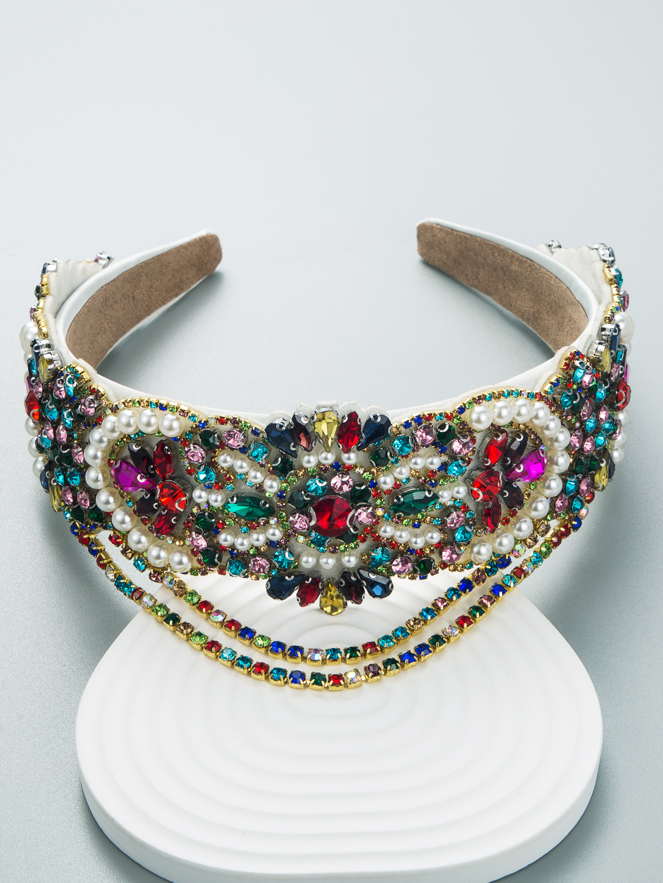 Baroque Gorgeous Tassel Inlaid Colorful Diamond Wide Headbandpicture5