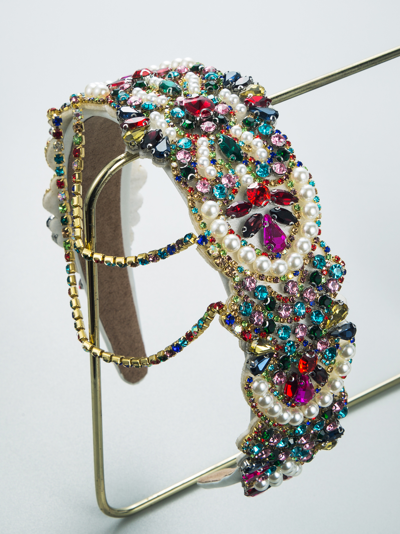 Baroque Gorgeous Tassel Inlaid Colorful Diamond Wide Headbandpicture6
