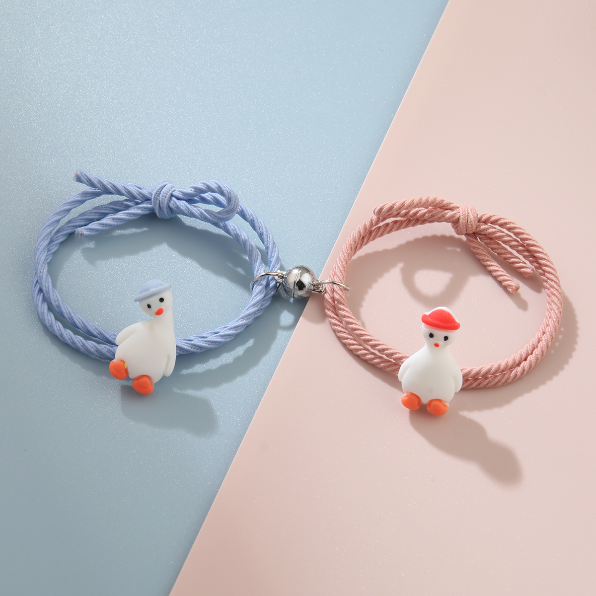 2022 new love you duck magnet attracts couples head rope bracelet dualuse pair of cute duck braceletspicture2