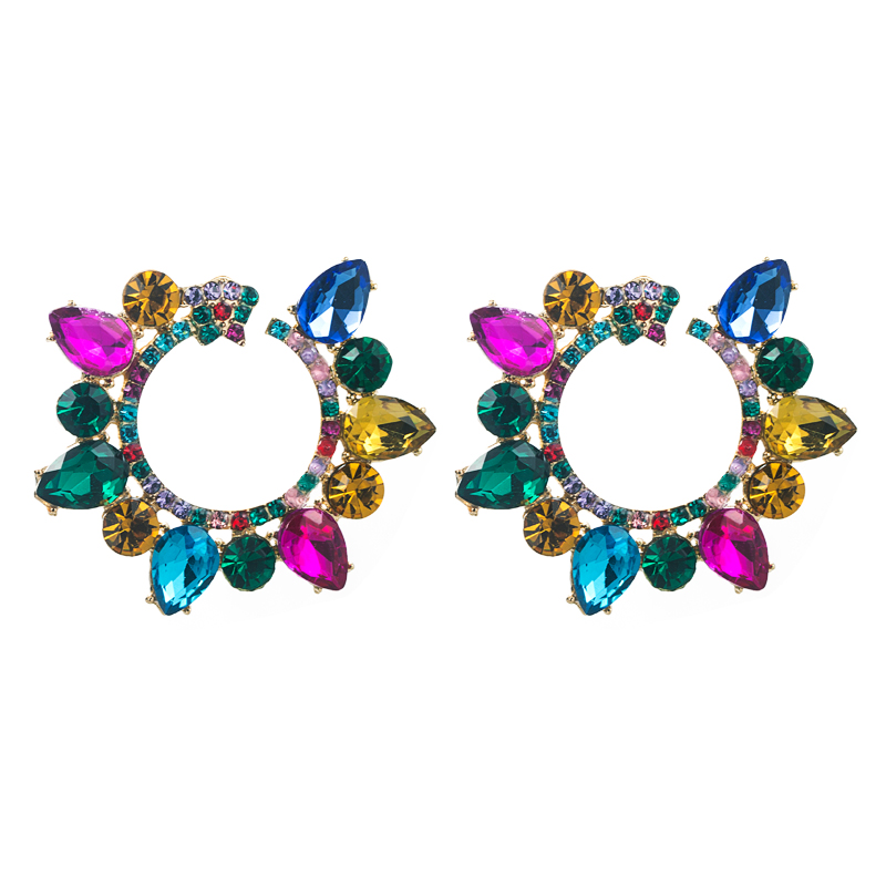 fashion new alloy diamond rhinestone geometric flower earrings female