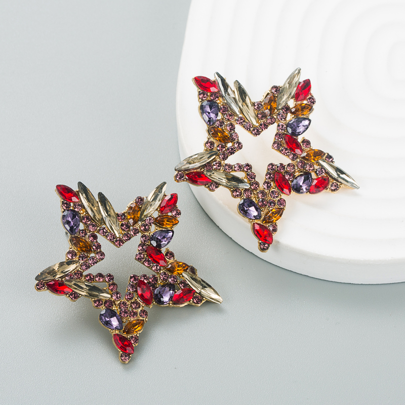 Fashion trend alloy diamond rhinestone colorful star earrings female