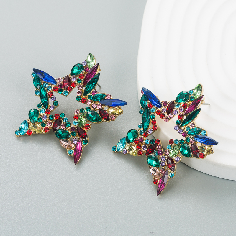 Fashion trend alloy diamond rhinestone colorful star earrings female