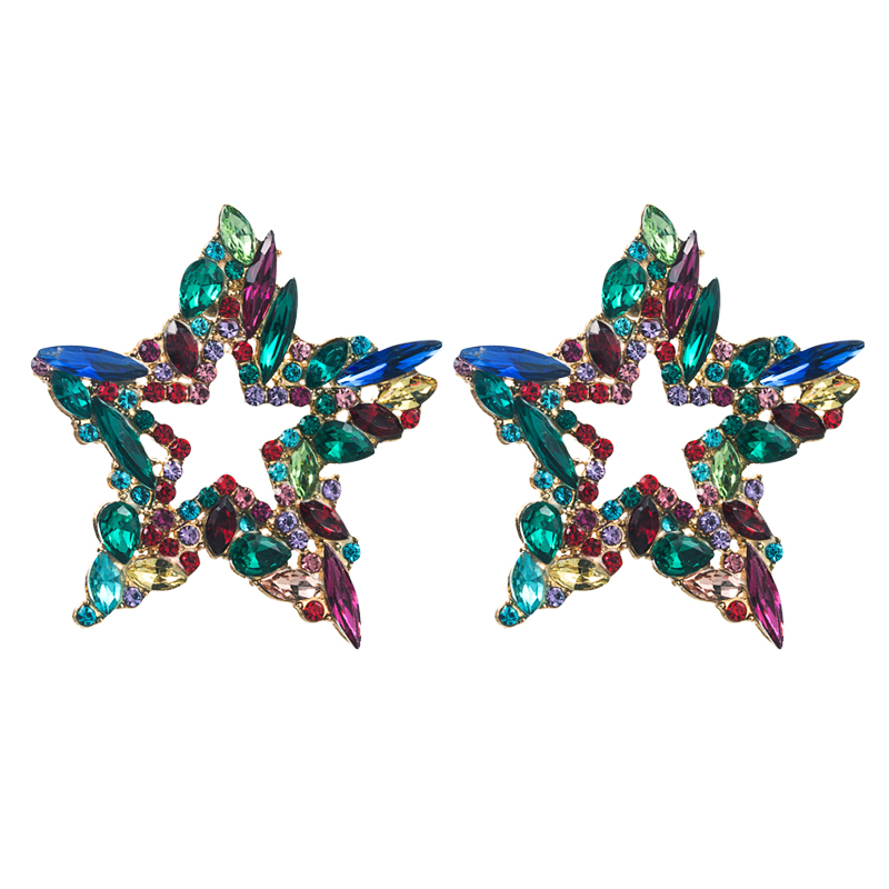 Fashion trend alloy diamond rhinestone colorful star earrings female