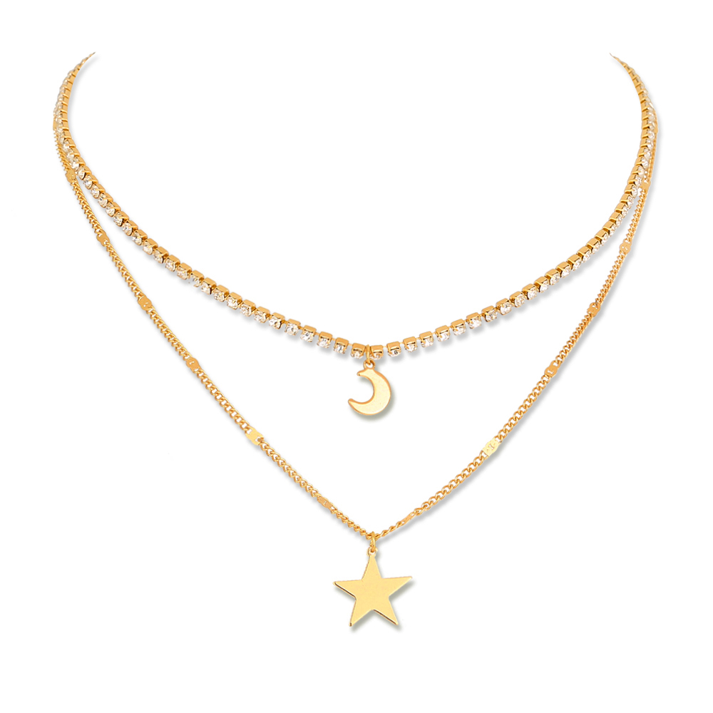 Simple new fashion jewelry star moon element pendant claw chain multilayer layered necklace 2picture1