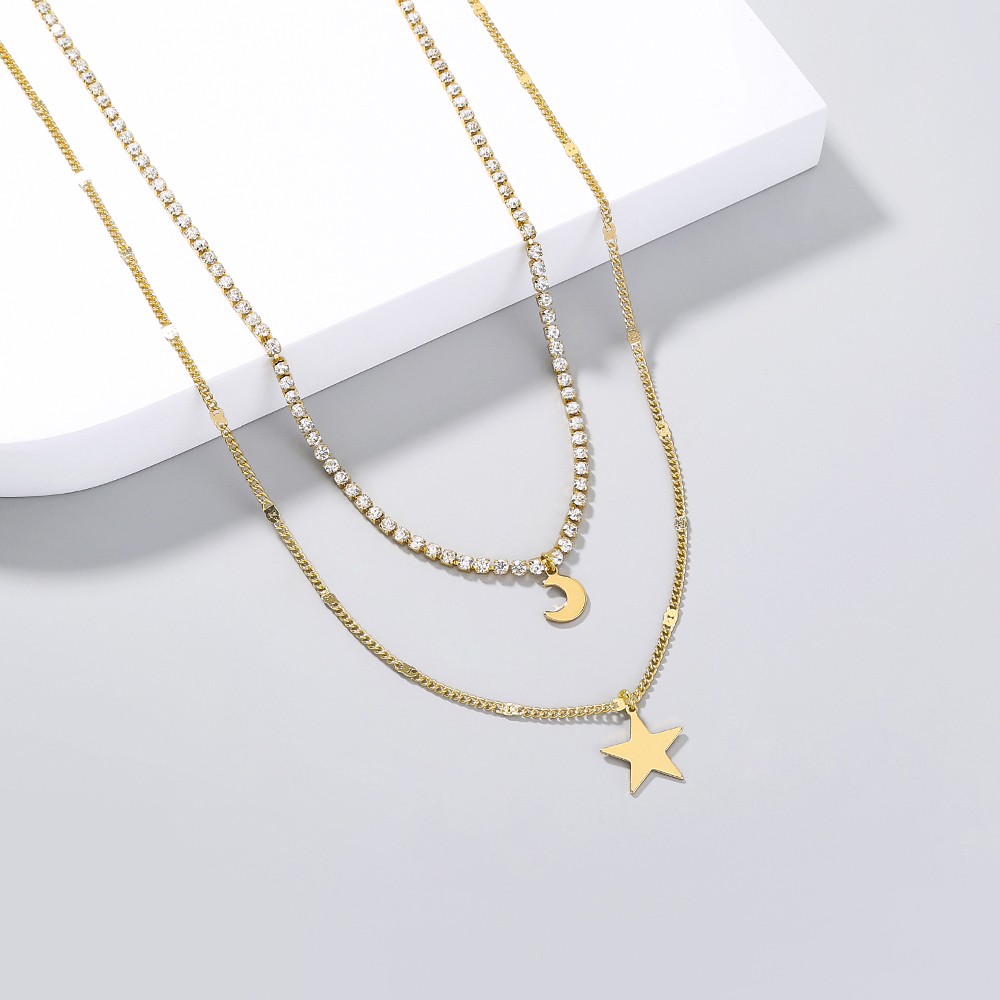 Simple new fashion jewelry star moon element pendant claw chain multilayer layered necklace 2picture3