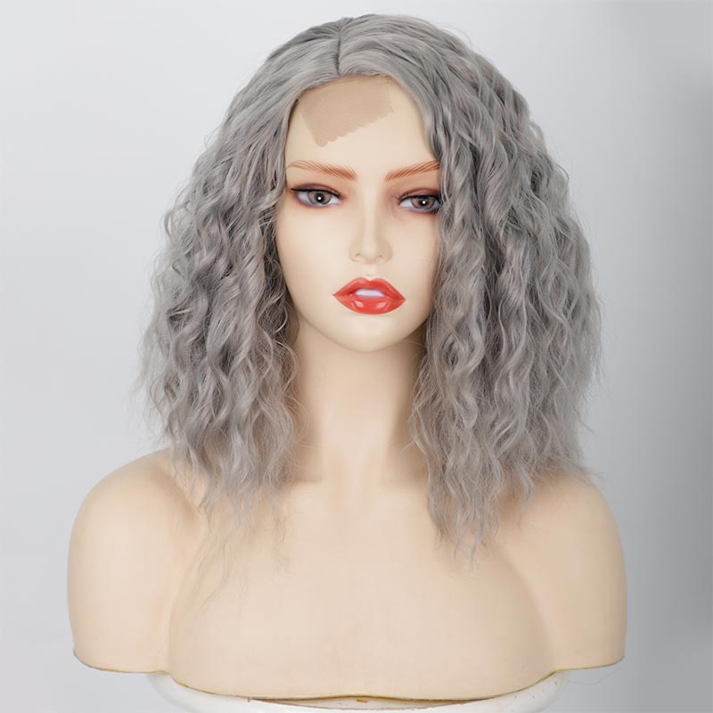 perruque femme grise partielle cheveux boucls courts perruques de fibres chimiquespicture9